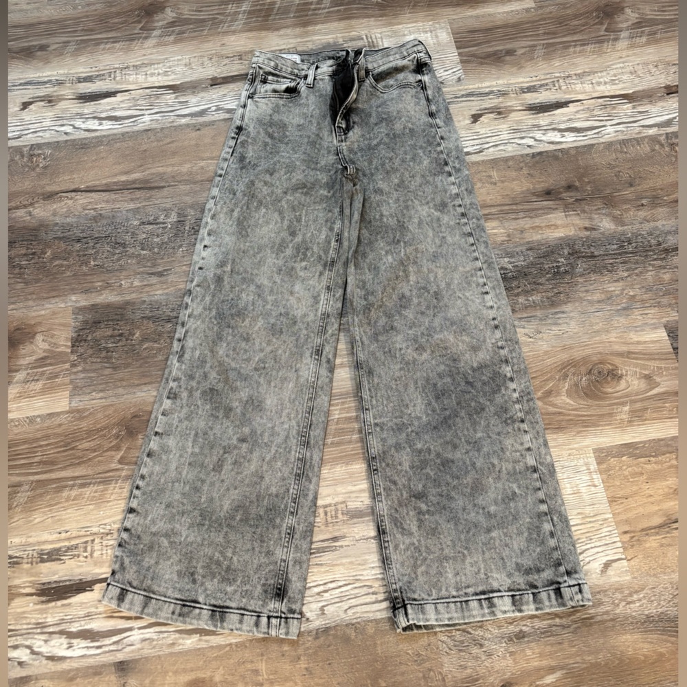 GAP High Rise Black/Gray Acid Washed Wide Leg Jeans, Sz 6